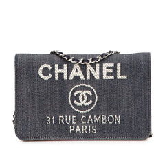 シャネル ドーヴィル チェーンウォレット A80795 ネイビー ホワイト デニム レザー レディース CHANEL 【中古】