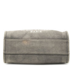 シャネル ココマーク ドーヴィルMM チェーン トートバッグ ショルダーバッグ グレー キャンバス レザー レディース CHANEL 【中古】