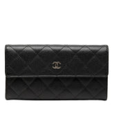 シャネル マトラッセ ココマーク 長財布 ブラック キャビアスキン レディース CHANEL 【中古】