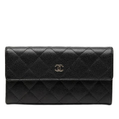 シャネル マトラッセ ココマーク 長財布 ブラック キャビアスキン レディース CHANEL 【中古】