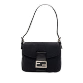 フェンディ マンマバケット ハンドバッグ ショルダーバッグ ブラック コットンキャンバス レザー レディース FENDI 【中古】