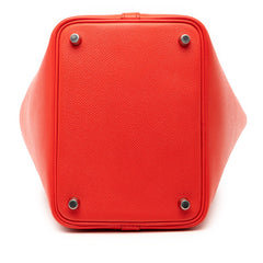 エルメス ピコタンロックPM トレサージュ ドゥ キュイール ハンドバッグ ルージュクー ブルーノール ルージュアッシュ ヴォーエプソン レディース HERMES 【中古】