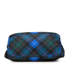 プラダ 三角ロゴプレート リバーシブル タータンチェック トートバッグ ショルダーバッグ 2WAY BR4521 ブルー ブラック マルチカラー ナイロン レザー レディース PRADA 【中古】