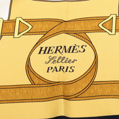 エルメス カレ90 Eperon d’or 黄金の拍車 スカーフ ブラック ゴールド シルク レディース HERMES 【中古】