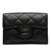 シャネル マトラッセ ココマーク 三つ折り財布 ブラック ゴールド金具 キャビアスキン レディース CHANEL 【中古】