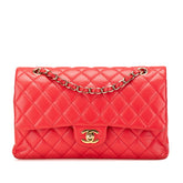 シャネル ココマーク マトラッセ25 ダブルフラップ チェーンショルダーバッグ レッド キャビアスキン レディース CHANEL 【中古】