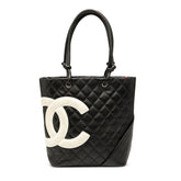 シャネル カンボンライン マトラッセ ココマーク ハンドバッグ トートバッグ ブラック ホワイト ラムスキン レディース CHANEL 【中古】