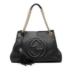 グッチ インターロッキングG ソーホー チェーン トートバッグ ショルダーバッグ 536196 ブラック レザー レディース GUCCI 中古