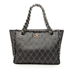 シャネル マトラッセ ココマーク チェーン トートバッグ グレー ブラック レザー ツイード レディース CHANEL 【中古】