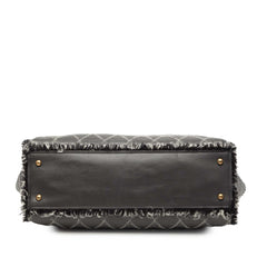 シャネル マトラッセ ココマーク チェーン トートバッグ グレー ブラック レザー ツイード レディース CHANEL 【中古】