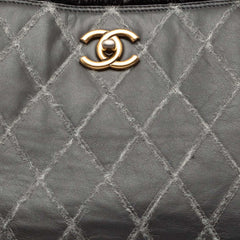 シャネル マトラッセ ココマーク チェーン トートバッグ グレー ブラック レザー ツイード レディース CHANEL 【中古】