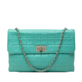 シャネル 2.55 チョコバー チェーン ショルダーバッグ ターコイズ ブルー ラムスキン レディース CHANEL 【中古】