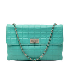 シャネル 2.55 チョコバー チェーン ショルダーバッグ ターコイズ ブルー ラムスキン レディース CHANEL 【中古】