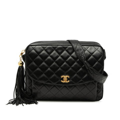 シャネル ココマーク マトラッセ 斜め掛け ショルダーバッグ タッセル ブラック ラムスキン レディース CHANEL 【中古】