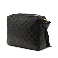 シャネル ココマーク マトラッセ 斜め掛け ショルダーバッグ タッセル ブラック ラムスキン レディース CHANEL 【中古】