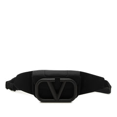 ヴァレンティノ ガラヴァーニ Vロゴ ボディバッグ ウェストバッグ ブラック キャンバス レディース VALENTINO 中古