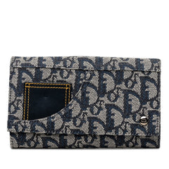 ディオール トロッター 長財布 ネイビー ホワイト キャンバス レザー レディース Dior 【中古】