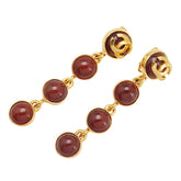 シャネル ヴィンテージ ココマーク ラウンド スイング イヤリング ゴールド ワインレッド メッキ レディース CHANEL 【中古】