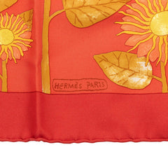 エルメス カレ40 TOURNE SOLS ひまわり スカーフ オレンジ イエロー シルク レディース HERMES 【中古】