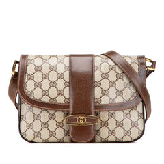 グッチ GGスプリーム ショルダーバッグ ベージュ ブラウン PVC レザー レディース GUCCI 【中古】