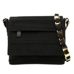 サルヴァトーレフェラガモ ヴァラ 斜め掛け チェーン ショルダーバッグ AU-21-5250 ブラック キャンバス レザー レディース Salvatore Ferragamo 【中古】