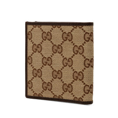 グッチ GGキャンバス 二つ折り財布 124591 ベージュ キャンバス レザー レディース GUCCI 中古