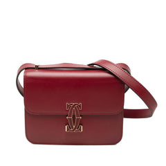 カルティエ ドゥーブルC ドゥ カルティエ 斜め掛け ショルダーバッグ ワインレッド レザー レディース CARTIER 【中古】
