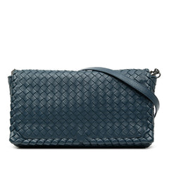 ボッテガヴェネタ イントレチャート 斜め掛け ショルダーバッグ ネイビー レザー レディース BOTTEGAVENETA 【中古】