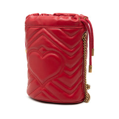 グッチ GGマーモント ハート モチーフ スモール バケットバッグ チェーン ショルダーバッグ 575163 レッド レザー レディース GUCCI 中古