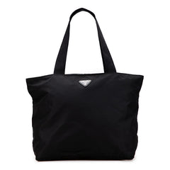 プラダ 三角ロゴプレート トートバッグ ブラック ナイロン レザー レディース PRADA 【中古】