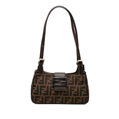 フェンディ ズッカ ハンドバッグ ワンショルダーバッグ ブラウン ブラック キャンバス レザー レディース FENDI 中古