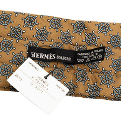 エルメス アスコットタイ 舵 モチーフ ネクタイ カーキ ブルー シルク メンズ HERMES 【中古】
