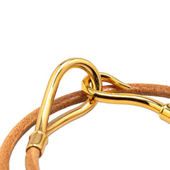 エルメス ジャンボ ブレスレット チョーカー ブラウン ゴールド レザー メッキ レディース HERMES 【中古】
