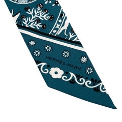 エルメス ツイリー Peuple du Vent 風の民 スカーフ ブルー ブラック ホワイト シルク レディース HERMES 【中古】