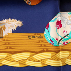 エルメス カレ90 Couvee d’Hermes エルメスの卵 スカーフ ネイビー系 マルチカラー シルク レディース HERMES 【中古】