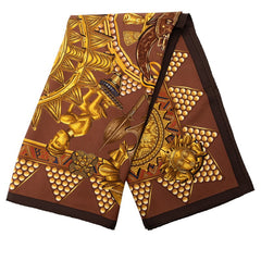エルメス カレ90 LOR DES CHEFS 首長達の金 スカーフ ブラウン マルチカラー シルク レディース HERMES 【中古】