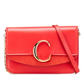 クロエ クロエ C 斜め掛け チェーン ショルダーバッグ レッド レザー スウェード レディース Chloe 【中古】