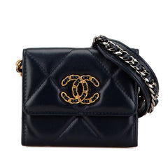 シャネル マトラッセ ココマーク 斜め掛け チェーンウォレット ネイビー ラムスキン レディース CHANEL 【中古】