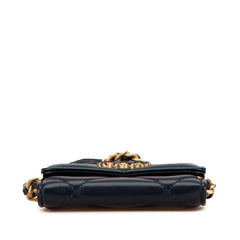 シャネル マトラッセ ココマーク 斜め掛け チェーンウォレット ネイビー ラムスキン レディース CHANEL 【中古】