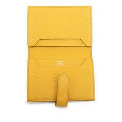 エルメス ベアン カードケース W刻印 2024年 サン イエロー系 シルバー金具 シェーブル レディース HERMES 中古