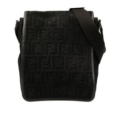 フェンディ ズッカ メッセンジャーバッグ 斜め掛け ショルダー 7VA215 ブラック レザー スウェード メンズ FENDI 【中古】