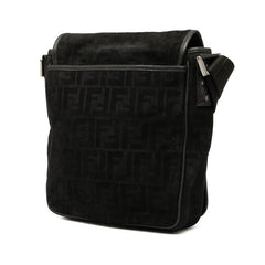 フェンディ ズッカ メッセンジャーバッグ 斜め掛け ショルダー 7VA215 ブラック レザー スウェード メンズ FENDI 【中古】