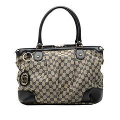 グッチ GGキャンバス スーキー トートバッグ ショルダーバッグ 285730 ベージュ ネイビー キャンバス レザー レディース GUCCI 【中古】