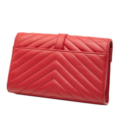 サンローラン Vステッチ チェーンショルダーバッグ 381668 レッド レザー レディース SAINT LAURENT 【中古】