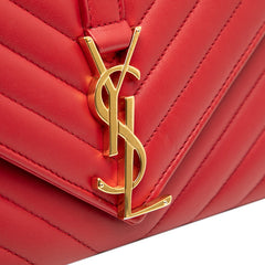 サンローラン Vステッチ チェーンショルダーバッグ 381668 レッド レザー レディース SAINT LAURENT 【中古】
