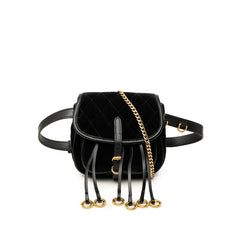 プラダ チェーン ショルダーバッグ ウェストバッグ 2WAY 1BD050 ブラック ゴールド ベロア レザー レディース PRADA 中古