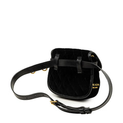 プラダ チェーン ショルダーバッグ ウェストバッグ 2WAY 1BD050 ブラック ゴールド ベロア レザー レディース PRADA 中古