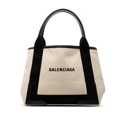 バレンシアガ ネイビーカバス S ハンドバッグ トートバッグ 339933 ホワイト キャンバス レザー レディース BALENCIAGA 【中古】