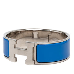 エルメス クリッククラックH PM ブレスレット バングル シルバー ブルー メタル エナメル レディース HERMES 【中古】