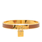 エルメス ケリー 南京錠 ブレスレット バングル ゴールド ブラウン メッキ レザー レディース HERMES 中古